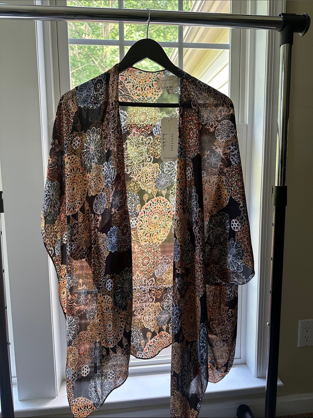 Nicole Miller Artelier Black Sheer Floral Kimono